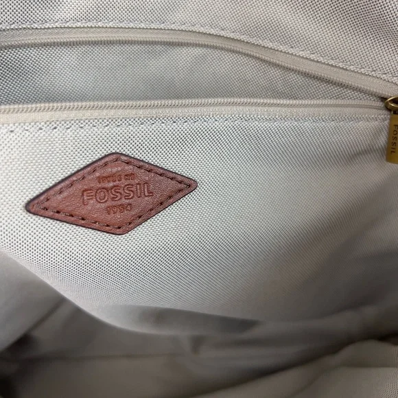 Fossil Emma Tote Bag Dual Straps Brown Handles Patterned Gray White Black NWOT - Picture 7 of 12